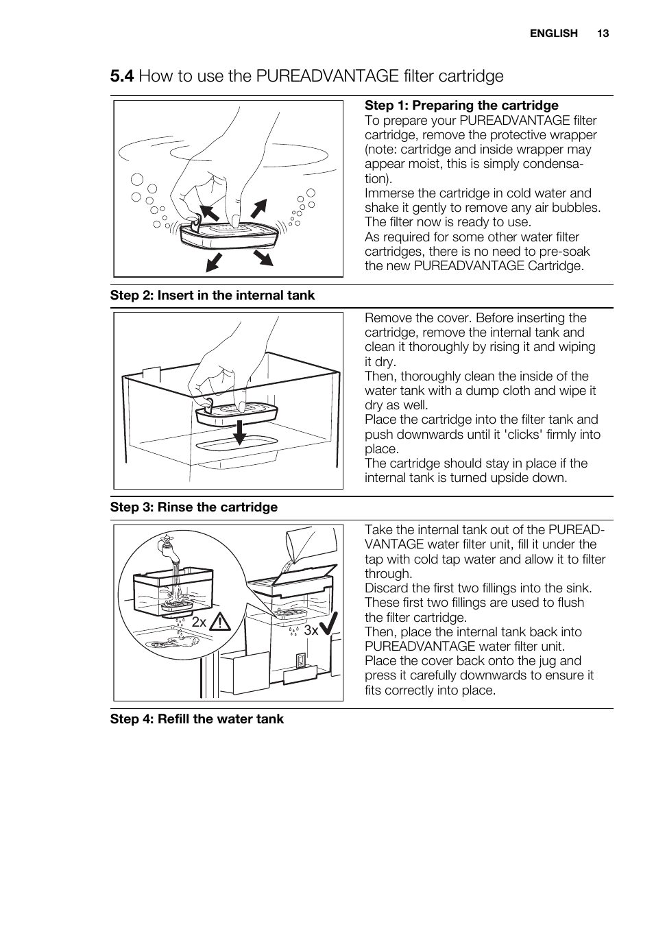 4 how to use the pureadvantage filter cartridge | Electrolux EN3850DOX User Manual | Page 13 / 84