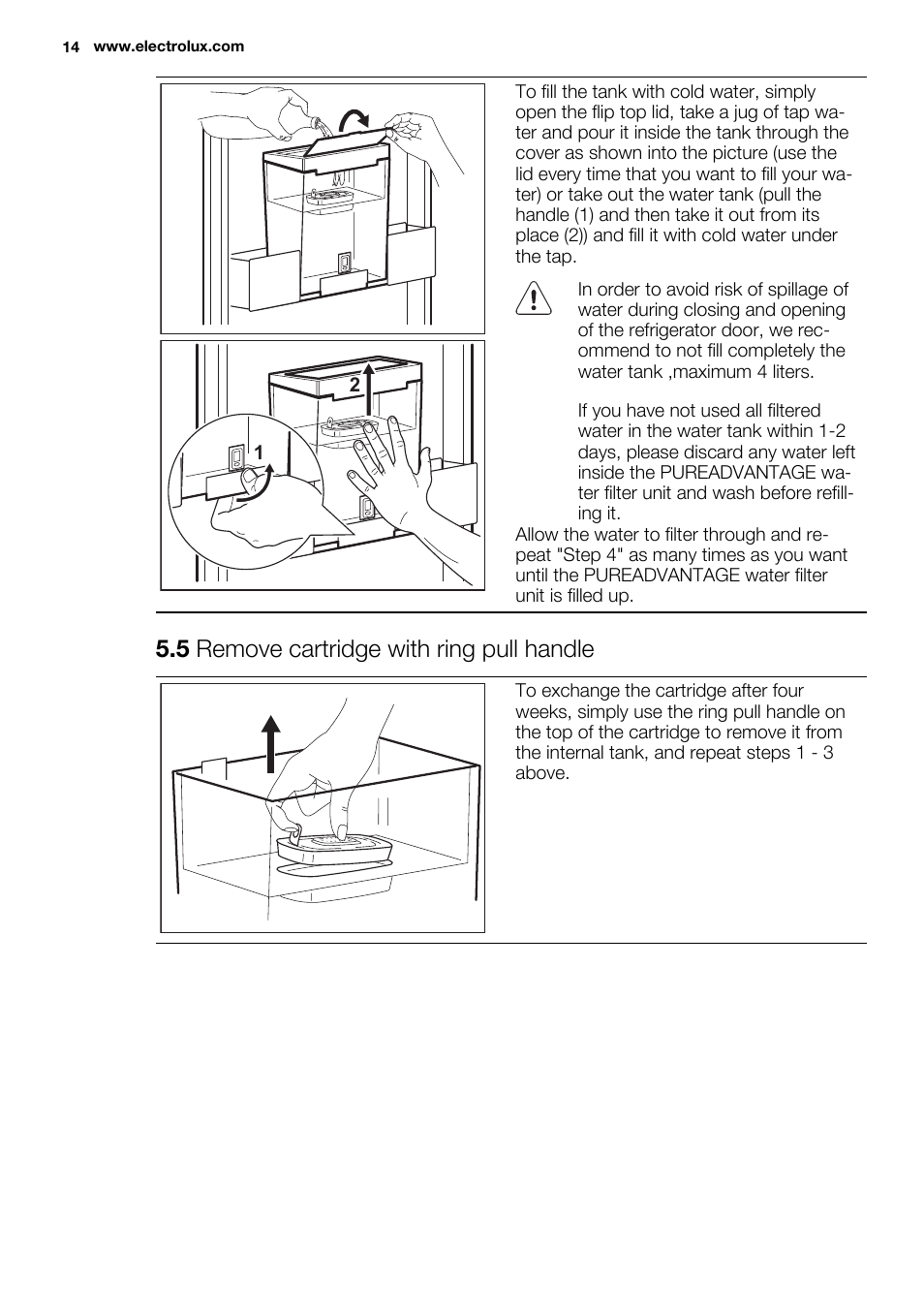 5 remove cartridge with ring pull handle | Electrolux EN3850DOX User Manual | Page 14 / 84