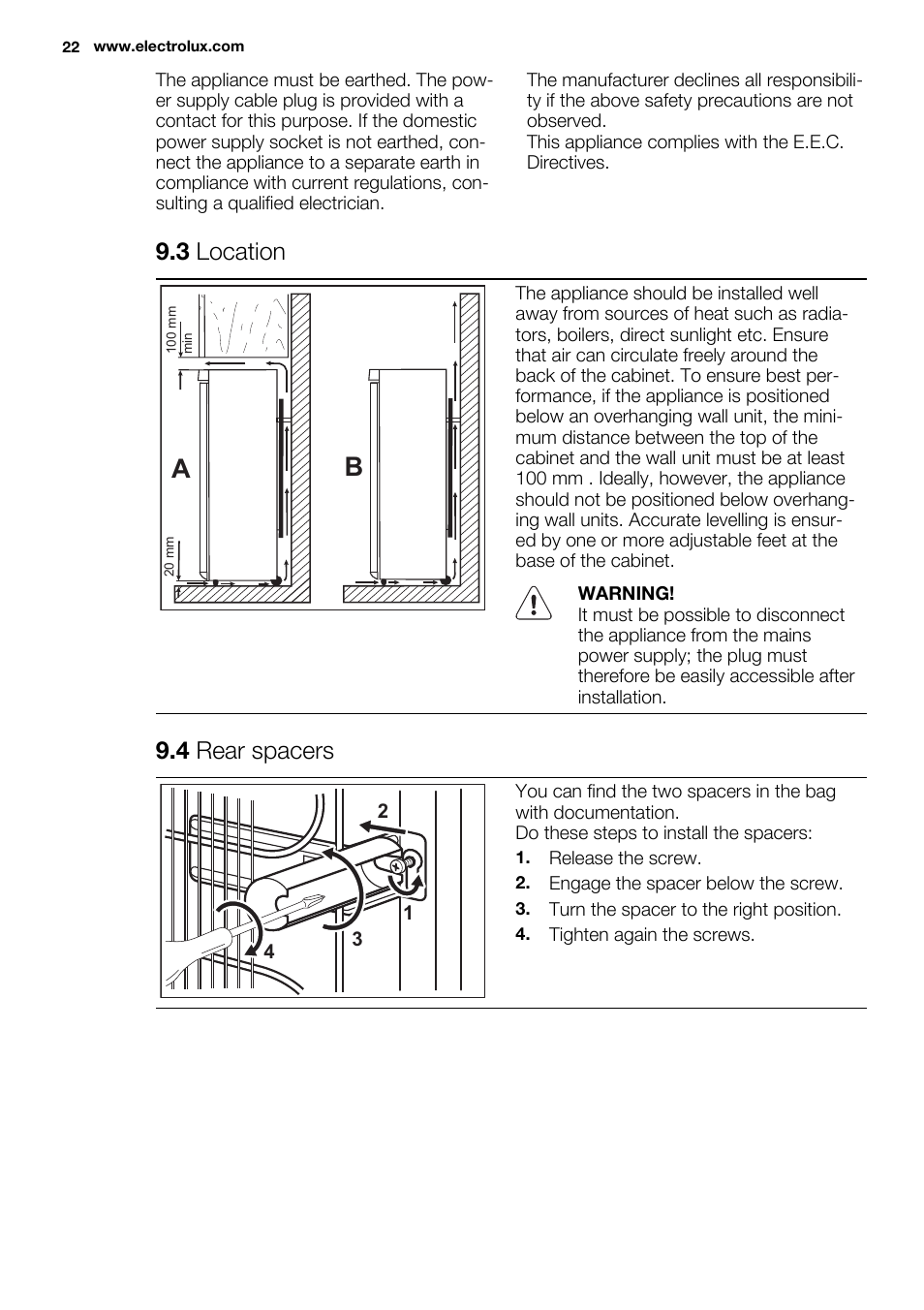 3 location, 4 rear spacers | Electrolux EN3850DOX User Manual | Page 22 / 84