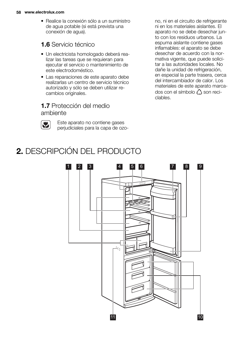 Descripción del producto, 6 servicio técnico, 7 protección del medio ambiente | Electrolux EN3850DOX User Manual | Page 58 / 84