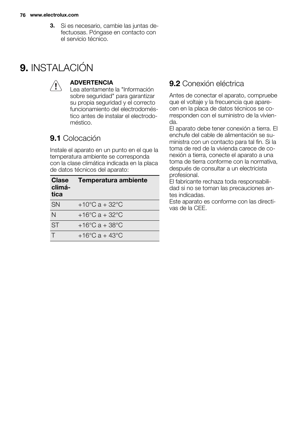 Instalación, 1 colocación, 2 conexión eléctrica | Electrolux EN3850DOX User Manual | Page 76 / 84