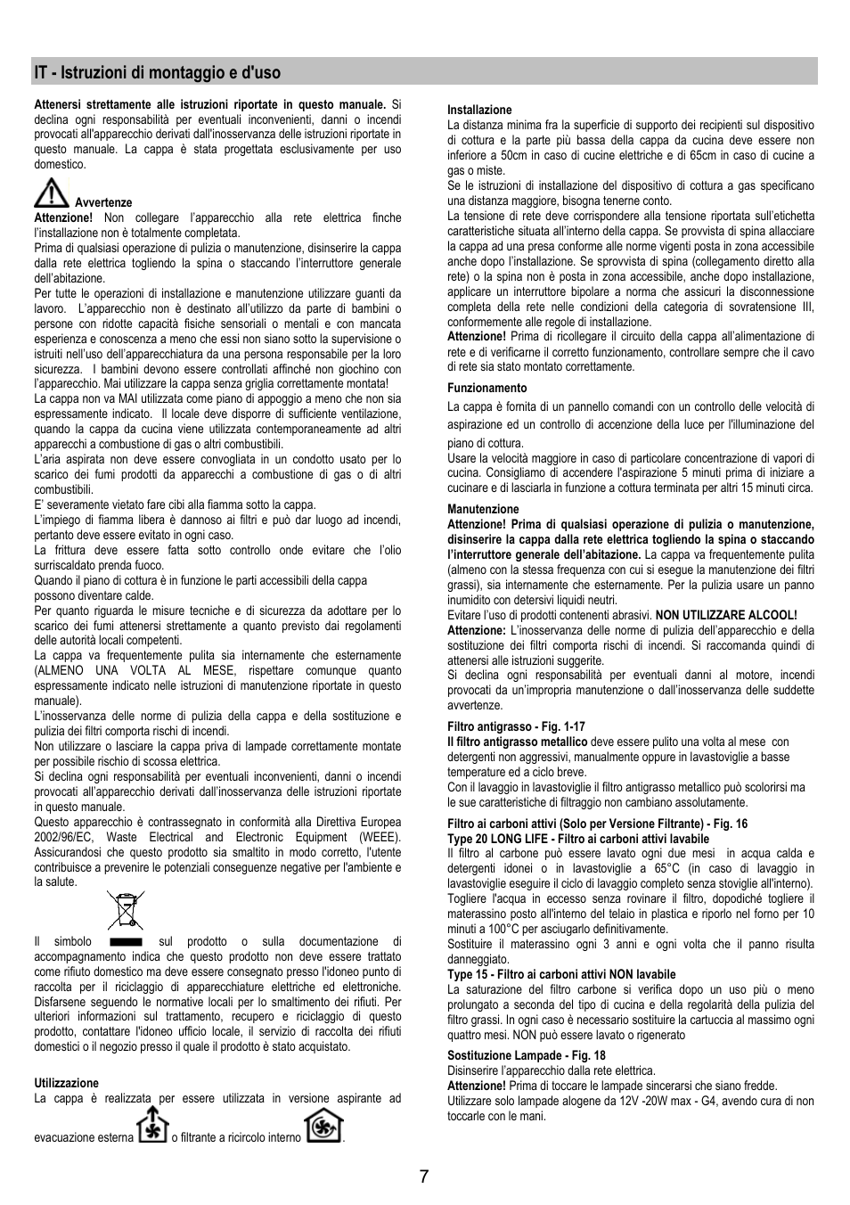 It - istruzioni di montaggio e d'uso | Electrolux EFC90244X User Manual | Page 7 / 40