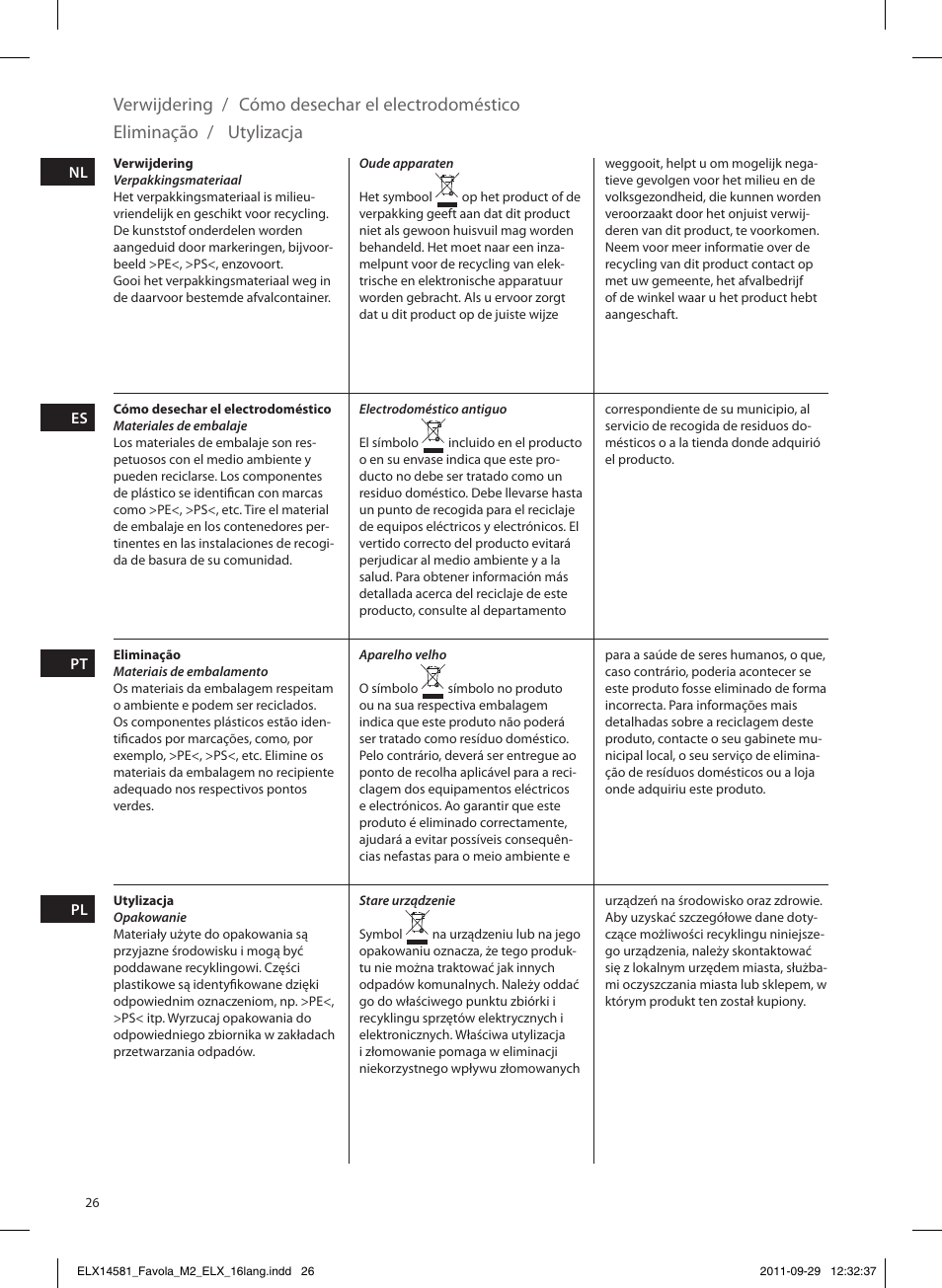 Utylizacja | Electrolux ELM5200 User Manual | Page 26 / 52