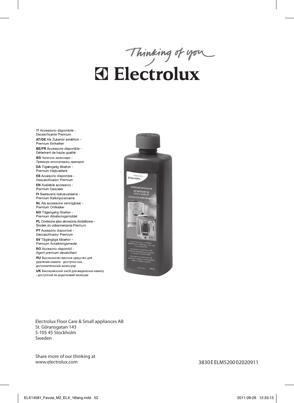 Electrolux ELM5200 User Manual | Page 52 / 52