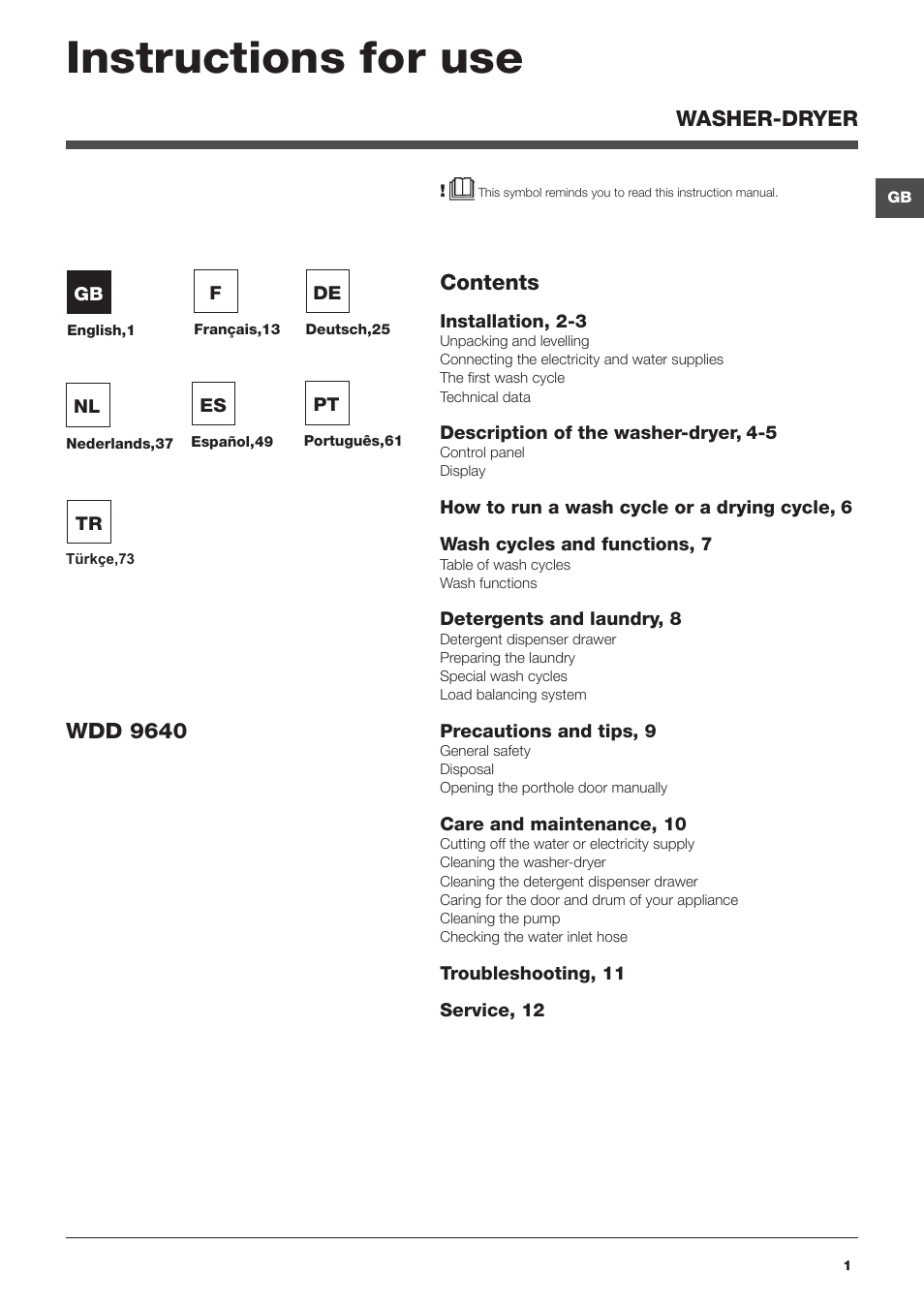 Hotpoint Ariston WDD 9640B EU User Manual | 84 pages