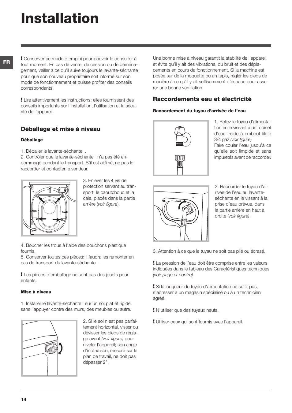 Installation | Hotpoint Ariston WDD 9640B EU User Manual | Page 14 / 84