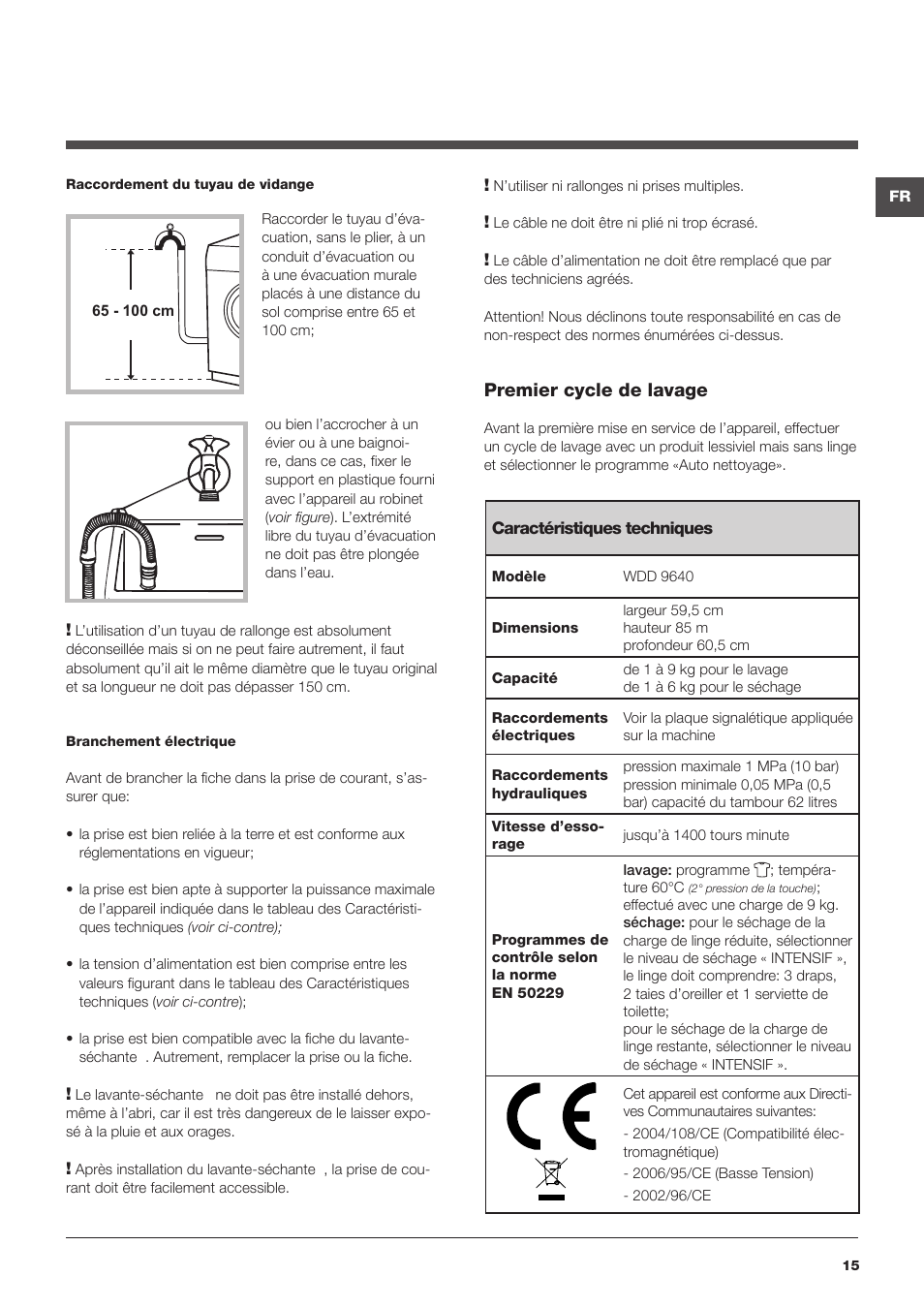 Premier cycle de lavage | Hotpoint Ariston WDD 9640B EU User Manual | Page 15 / 84