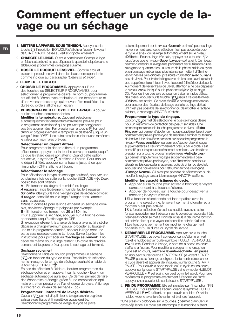 Hotpoint Ariston WDD 9640B EU User Manual | Page 18 / 84