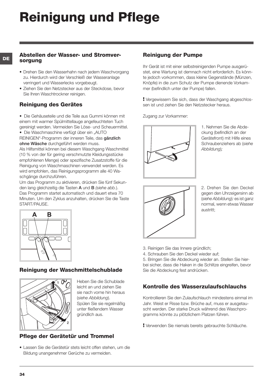Reinigung und pflege | Hotpoint Ariston WDD 9640B EU User Manual | Page 34 / 84