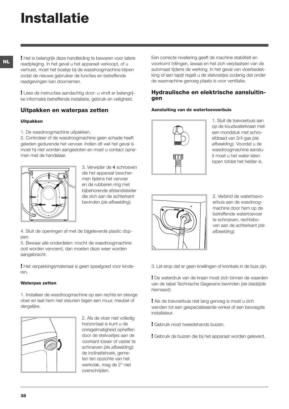 Installatie | Hotpoint Ariston WDD 9640B EU User Manual | Page 38 / 84