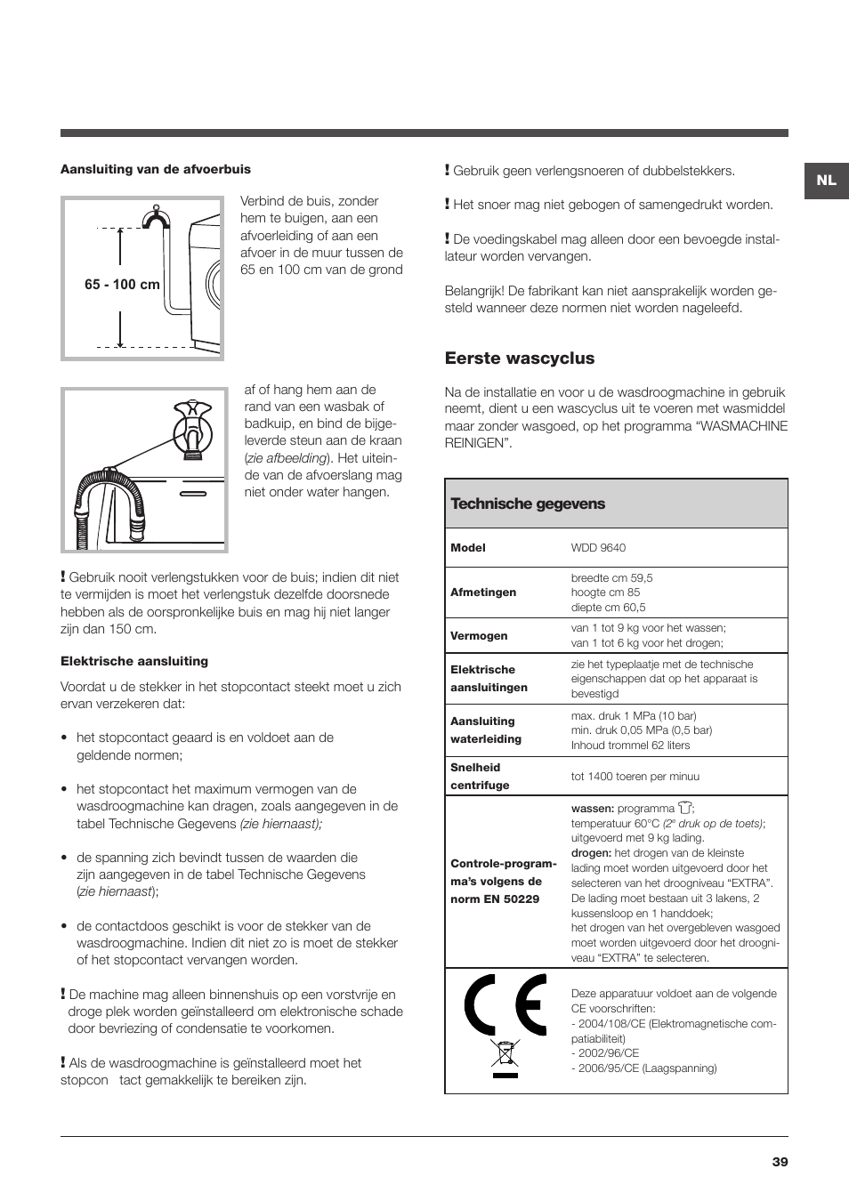 Eerste wascyclus | Hotpoint Ariston WDD 9640B EU User Manual | Page 39 / 84