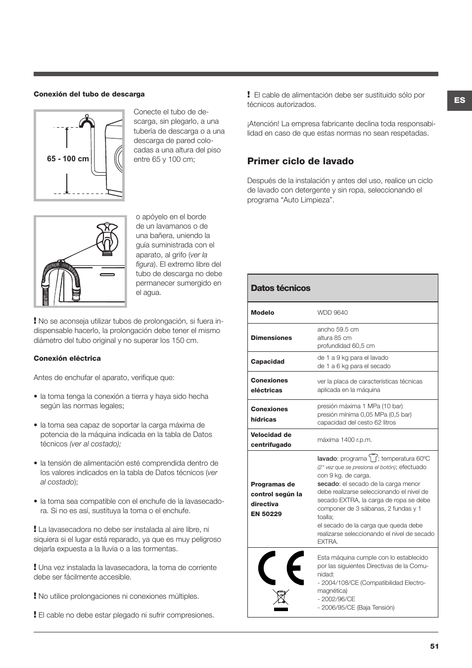 Primer ciclo de lavado | Hotpoint Ariston WDD 9640B EU User Manual | Page 51 / 84