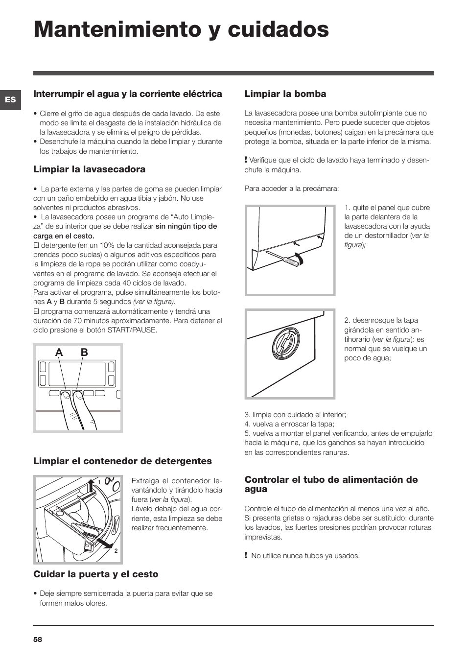 Mantenimiento y cuidados | Hotpoint Ariston WDD 9640B EU User Manual | Page 58 / 84