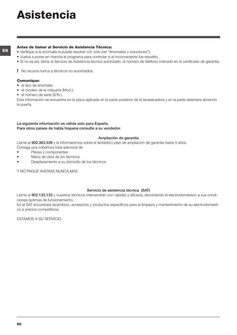 Asistencia | Hotpoint Ariston WDD 9640B EU User Manual | Page 60 / 84