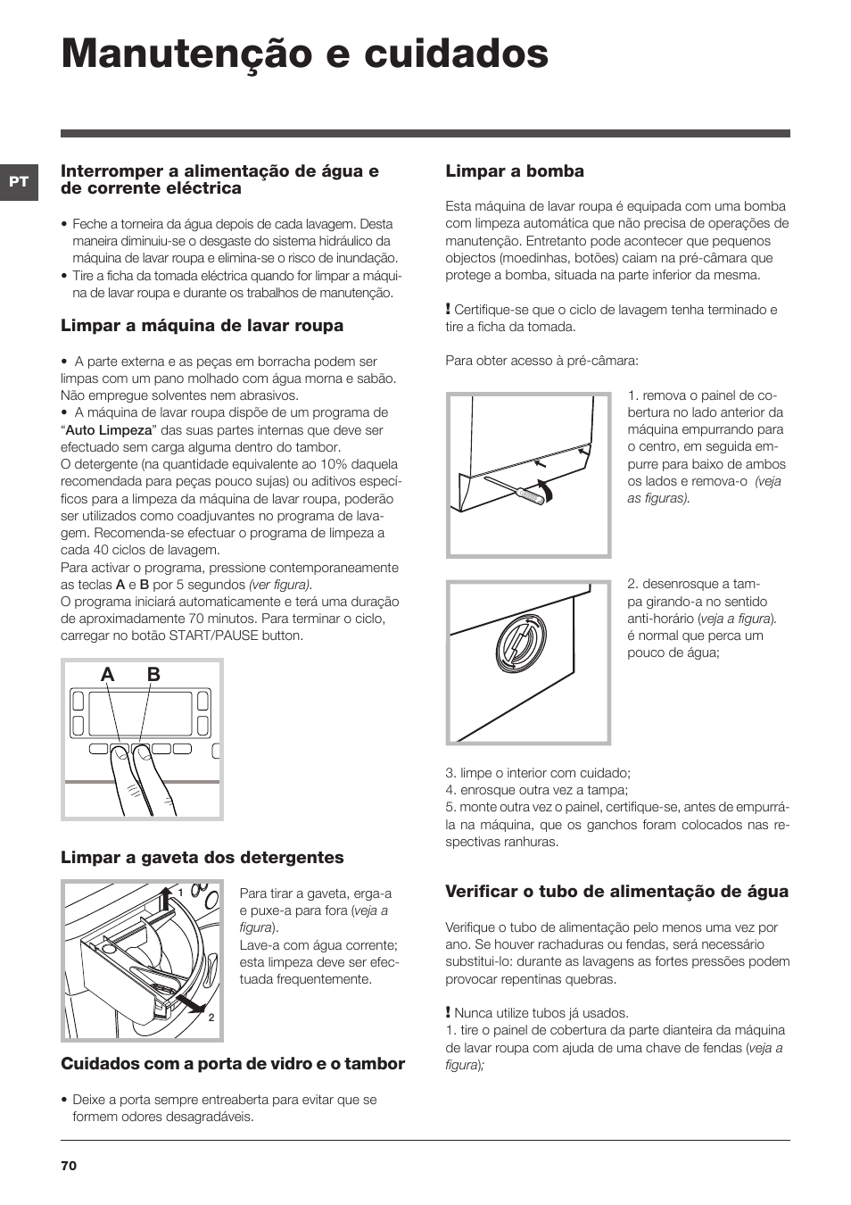 Manutenção e cuidados | Hotpoint Ariston WDD 9640B EU User Manual | Page 70 / 84