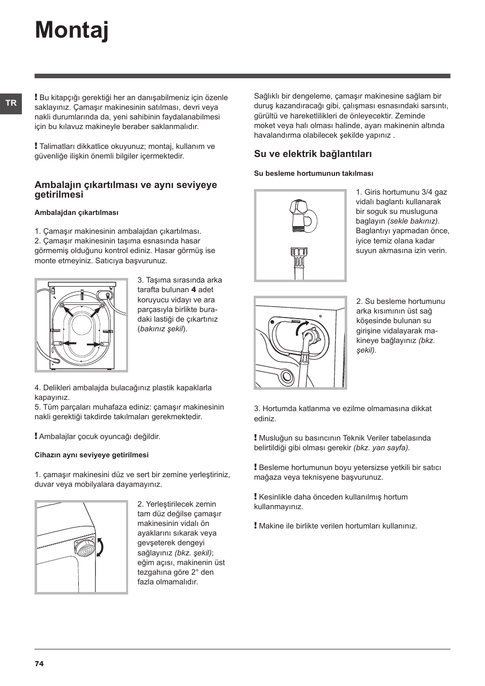 Montaj | Hotpoint Ariston WDD 9640B EU User Manual | Page 74 / 84
