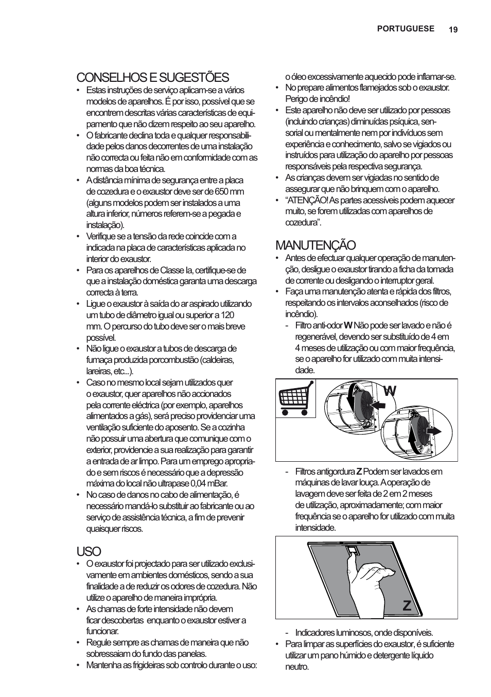 Conselhos e sugestões, Manutenção | Electrolux EFF80550DK User Manual | Page 19 / 56