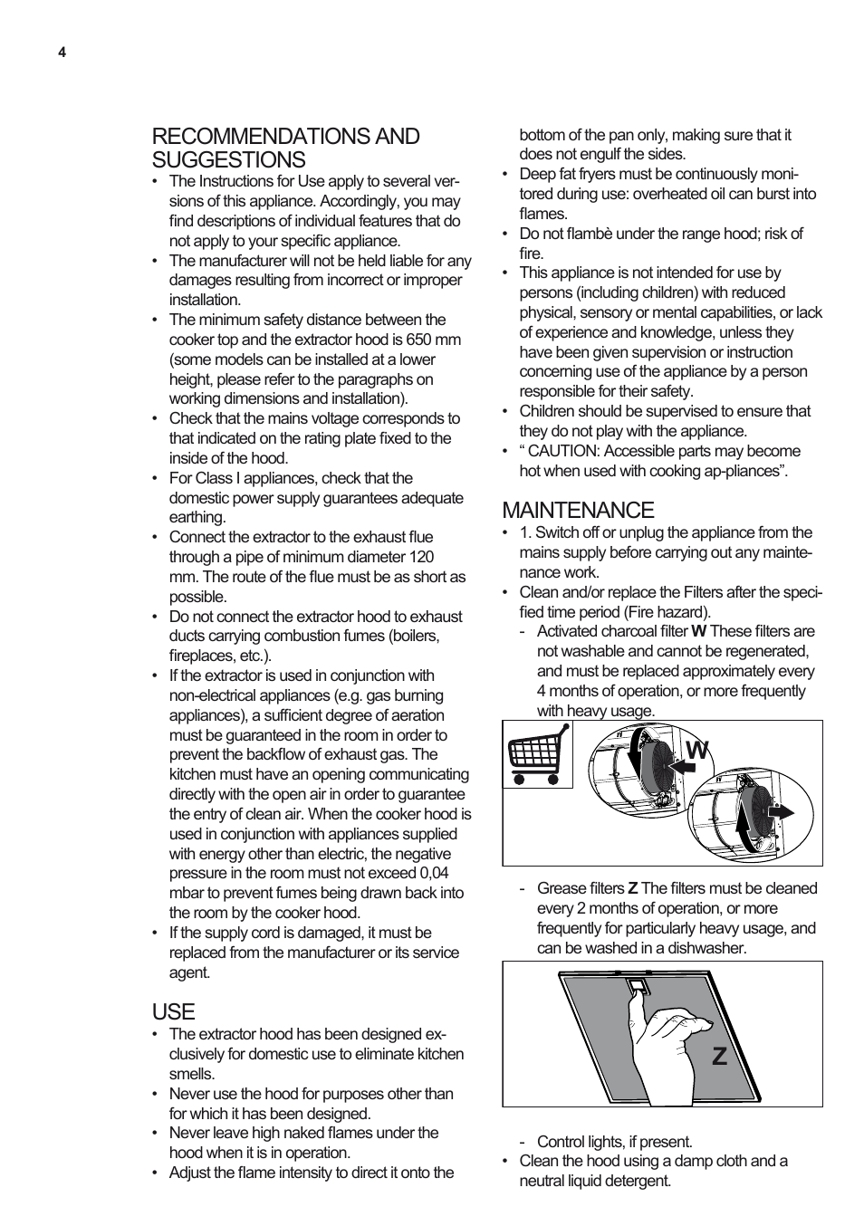 Recommendations and suggestions, Maintenance | Electrolux EFF80550DK User Manual | Page 4 / 56