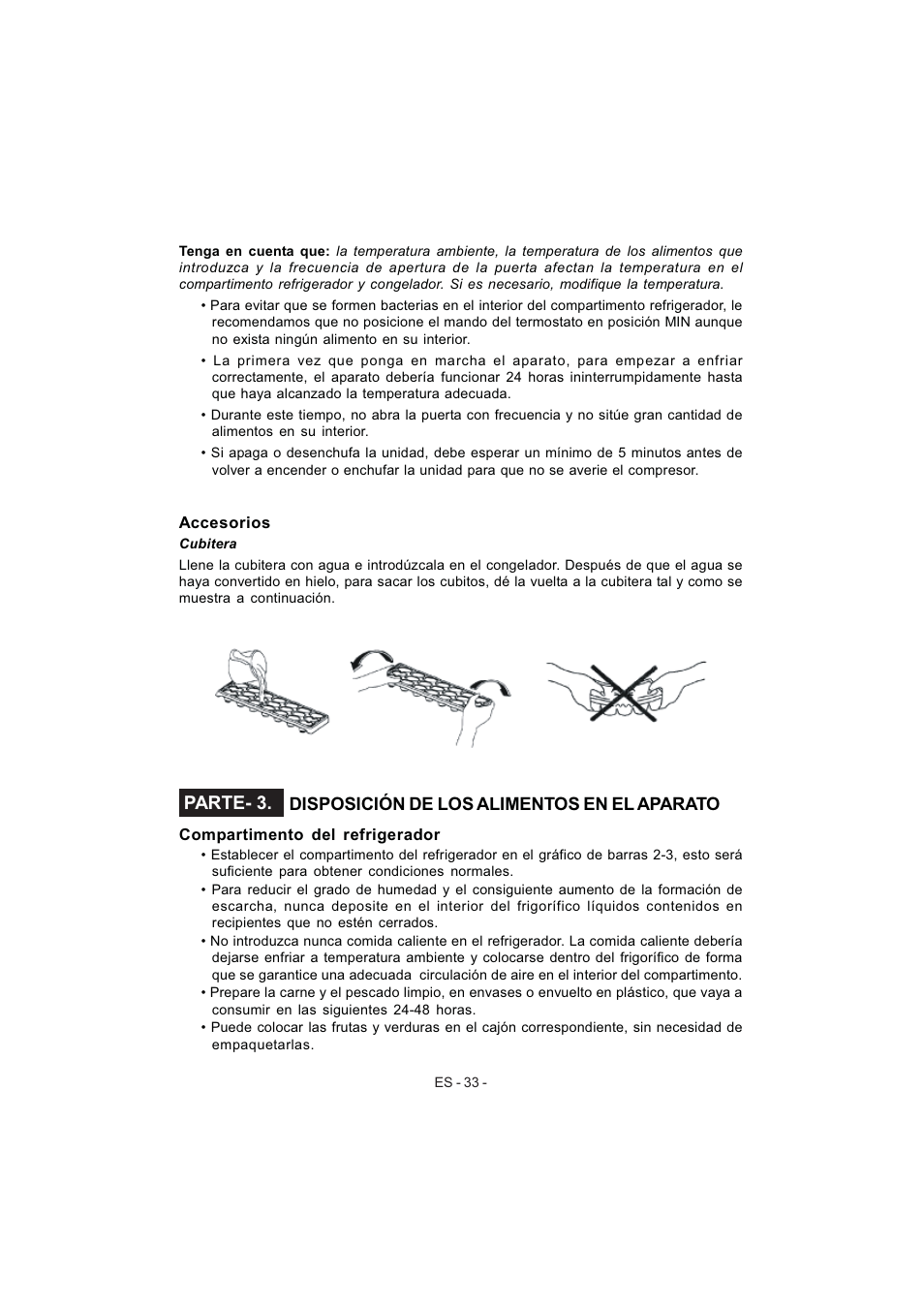 Parte- 3, Disposición de los alimentos en el aparato | Electrolux EJF3642AOX User Manual | Page 35 / 68
