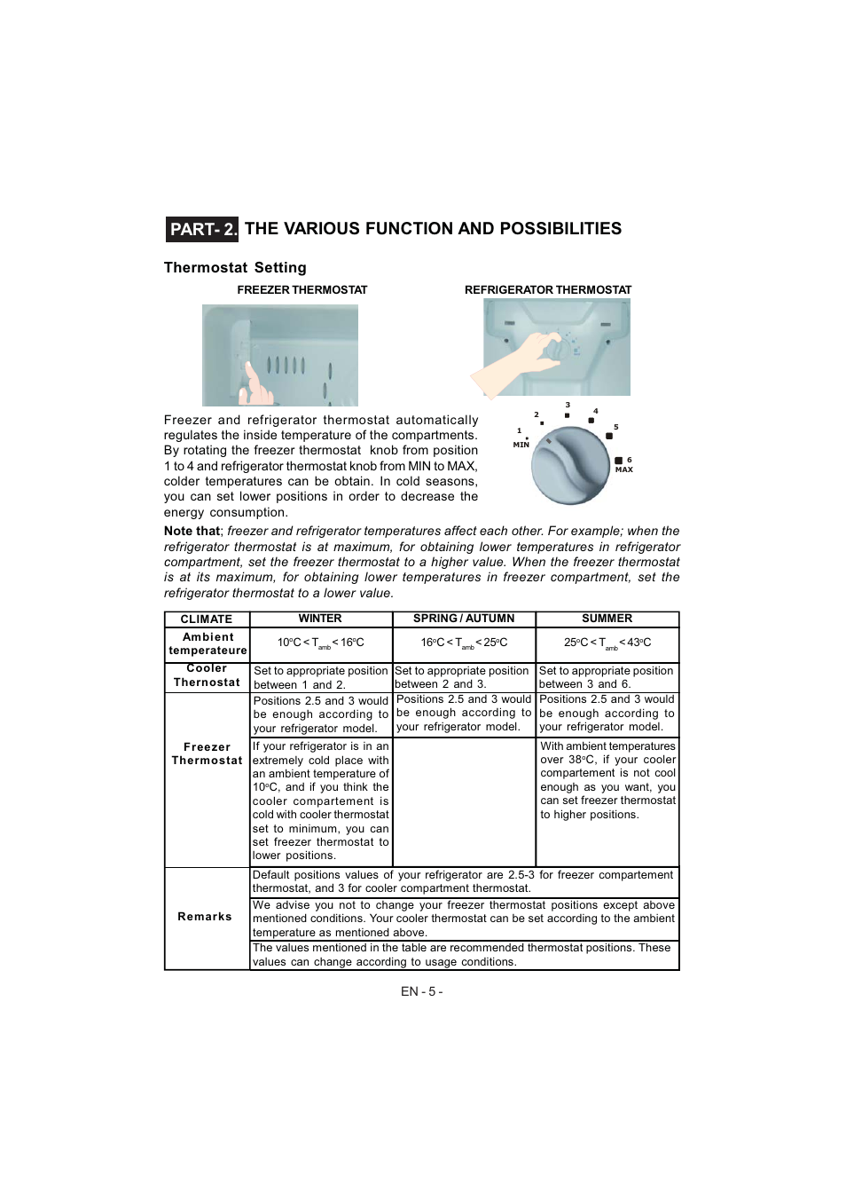 Part- 2. the various function and possibilities, Thermostat setting | Electrolux EJF3642AOX User Manual | Page 7 / 68