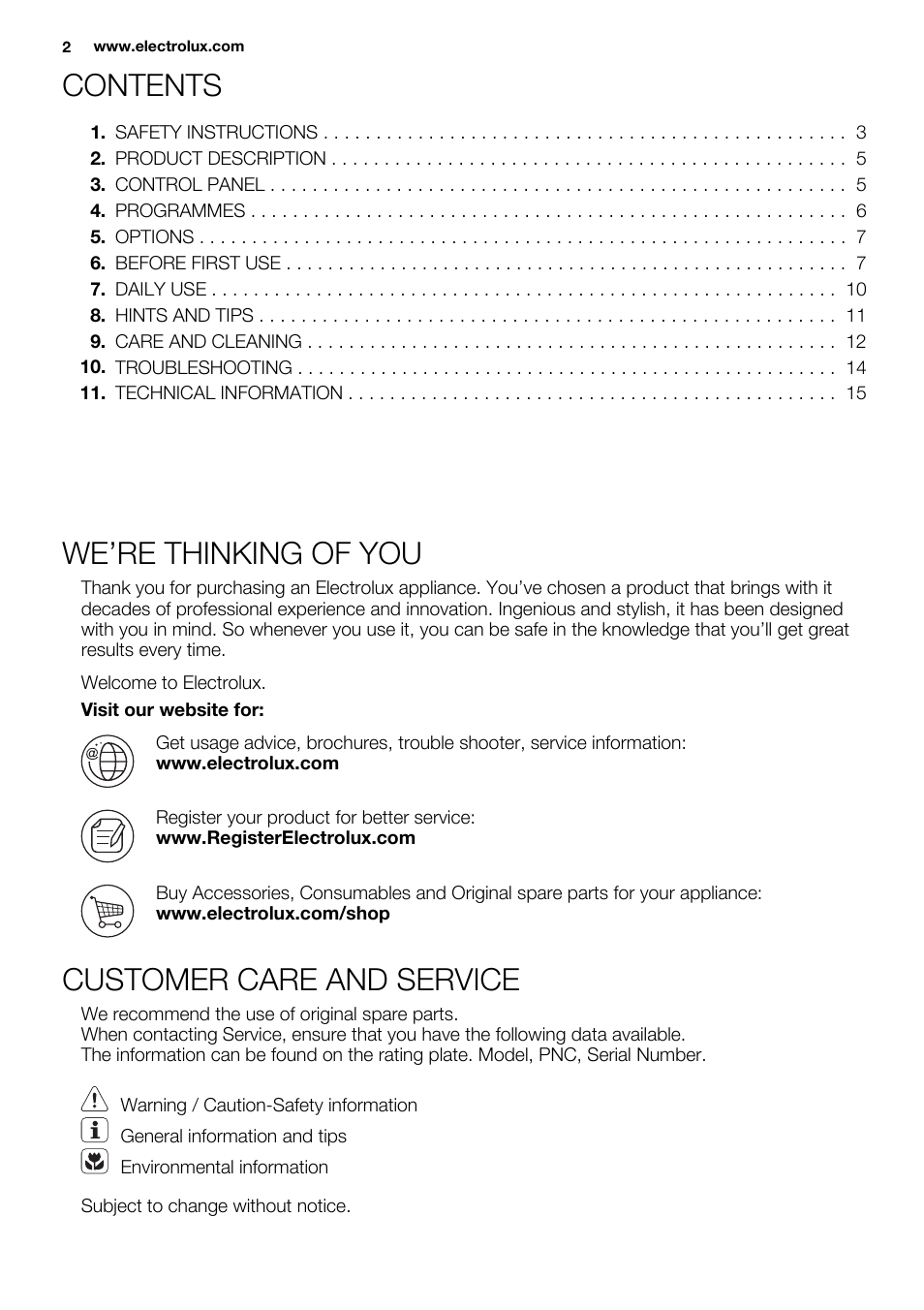 Electrolux ESL6361LO User Manual | Page 2 / 84