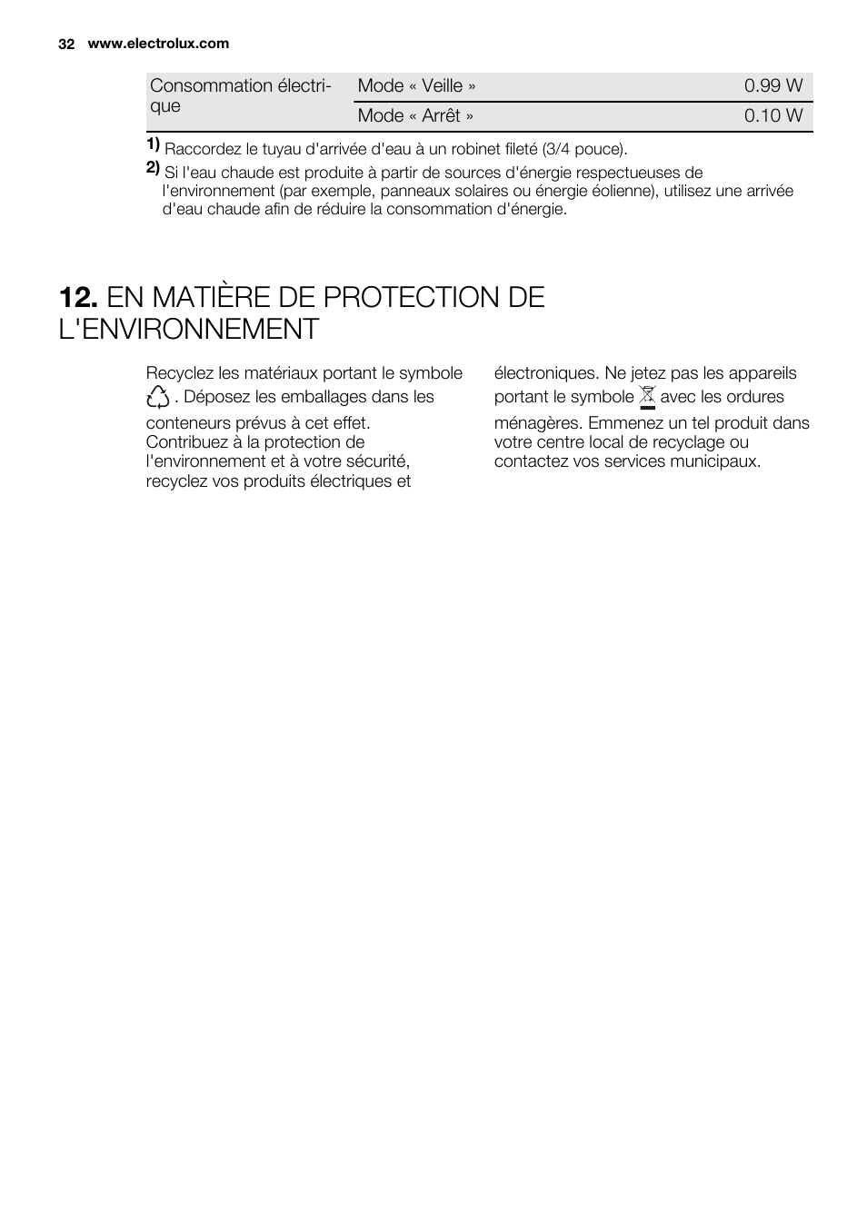 En matière de protection de l'environnement | Electrolux ESL6361LO User Manual | Page 32 / 84