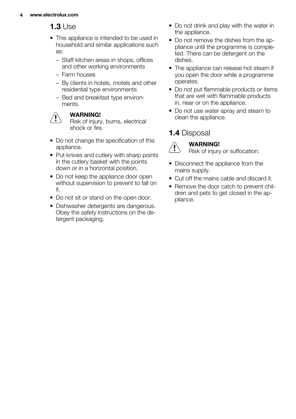 3 use, 4 disposal | Electrolux ESL6361LO User Manual | Page 4 / 84