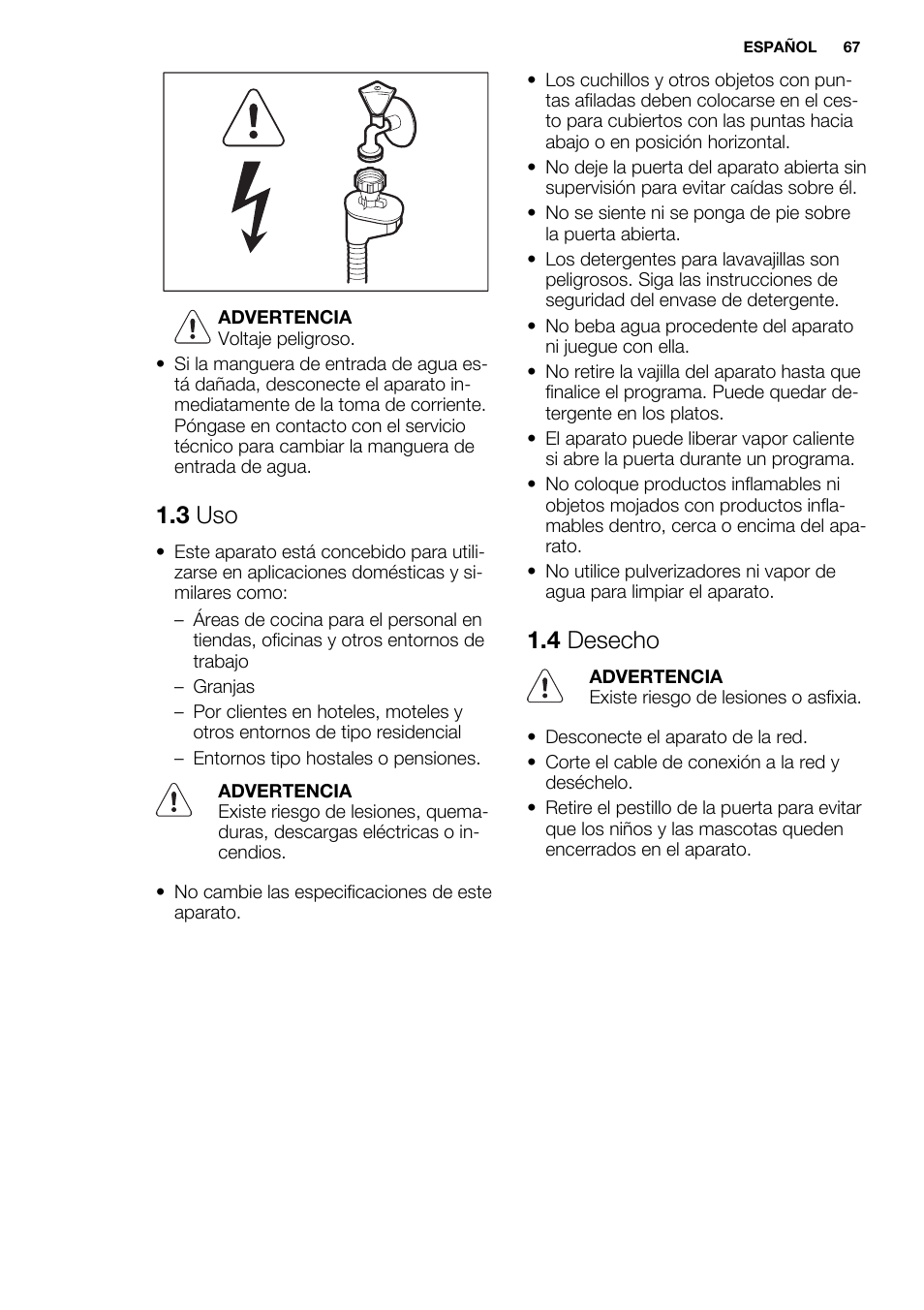 3 uso, 4 desecho | Electrolux ESL6361LO User Manual | Page 67 / 84