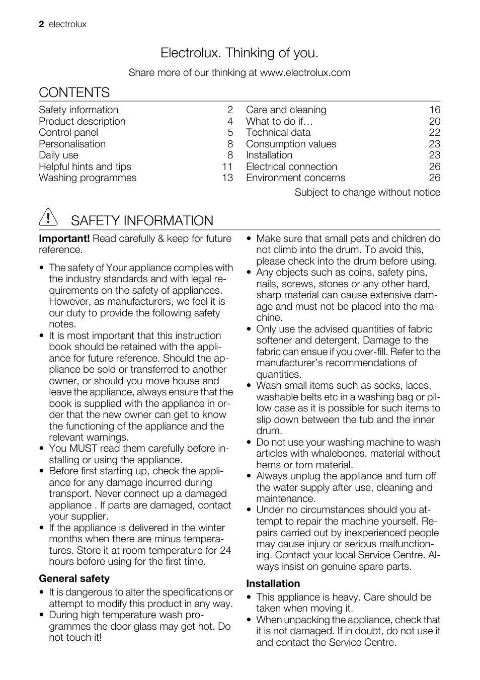Electrolux EWF127410X User Manual | Page 2 / 56