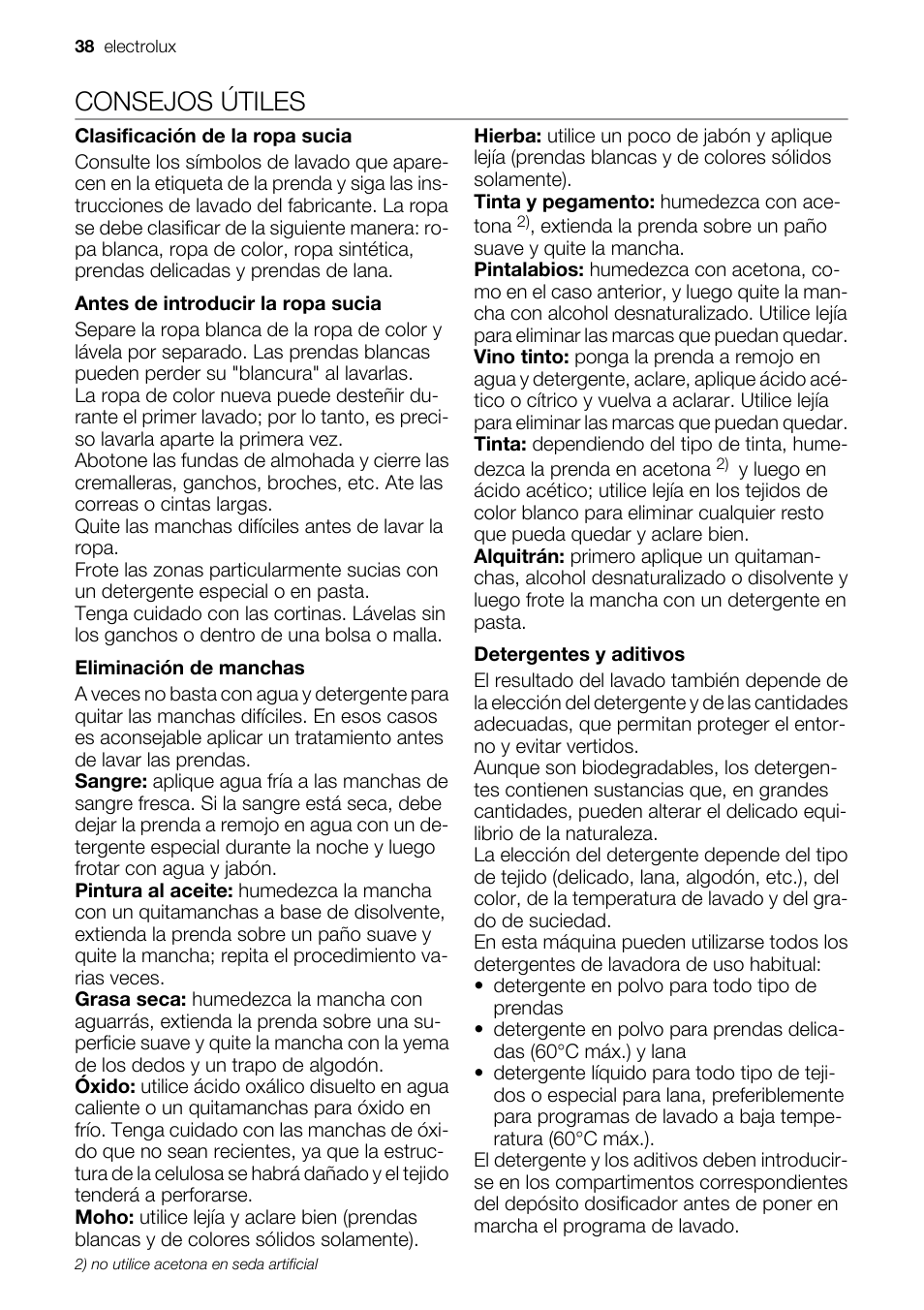 Consejos útiles | Electrolux EWF127410X User Manual | Page 38 / 56