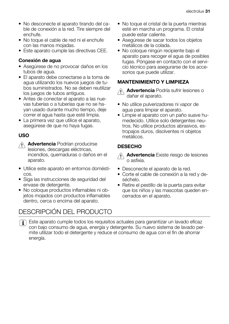 Descripción del producto | Electrolux EWG147540W User Manual | Page 31 / 88