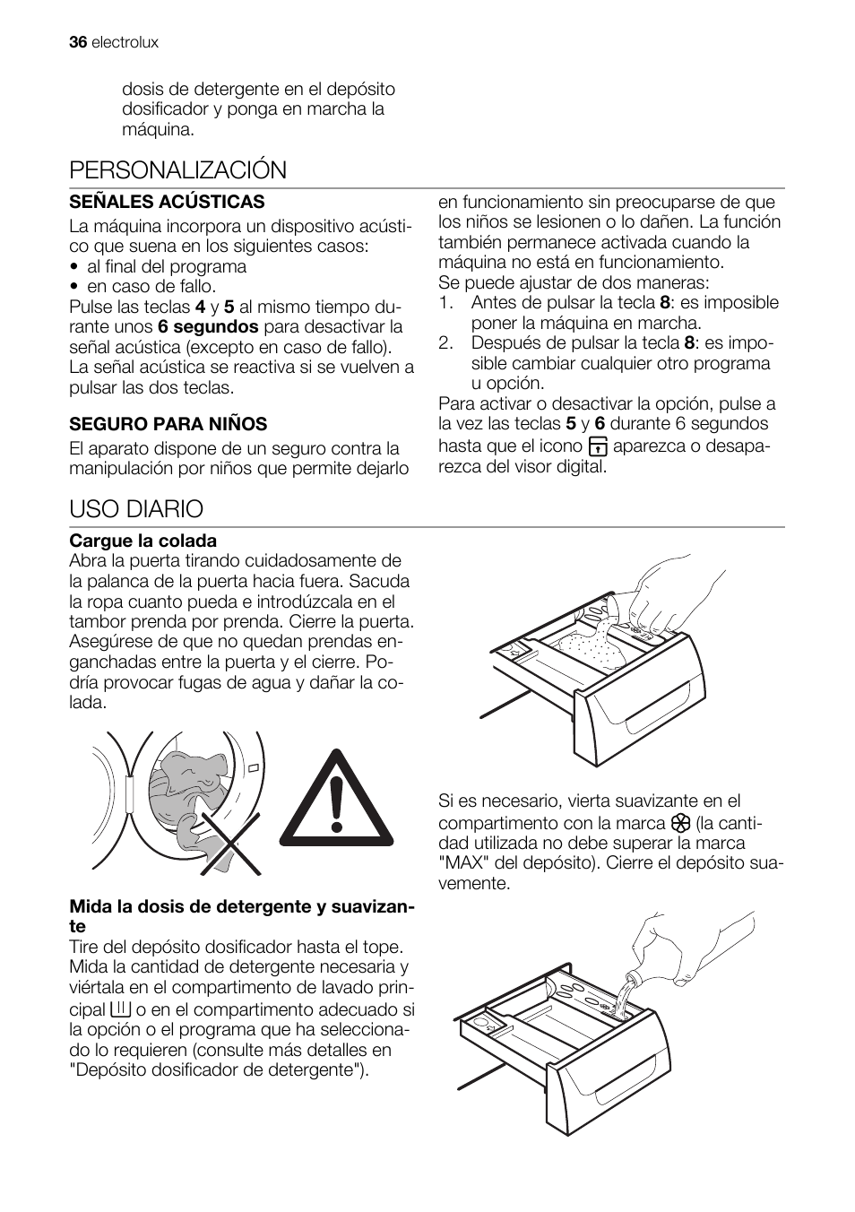 Personalización, Uso diario | Electrolux EWG147540W User Manual | Page 36 / 88