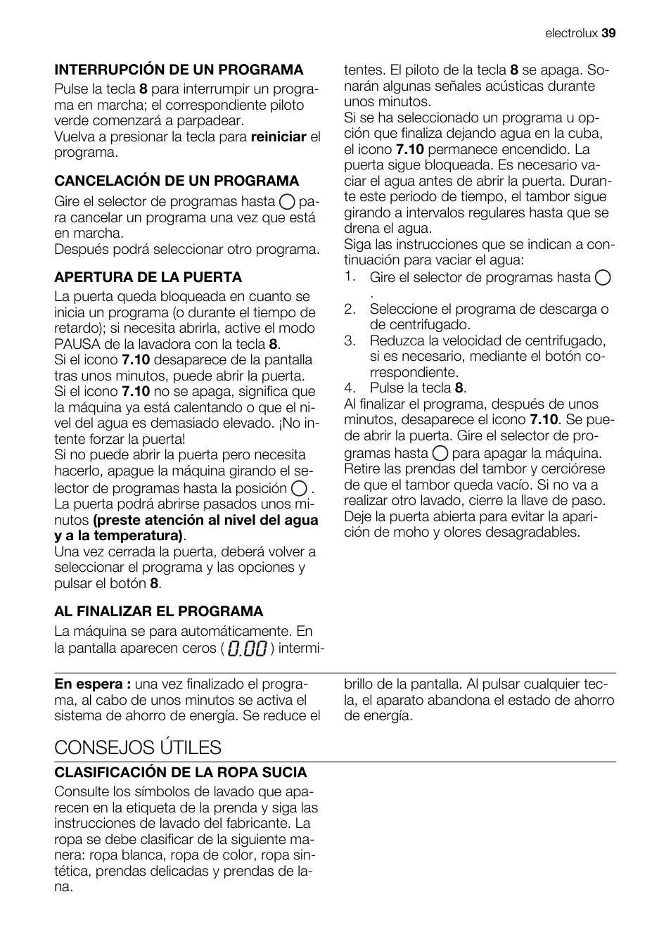 Consejos útiles | Electrolux EWG147540W User Manual | Page 39 / 88