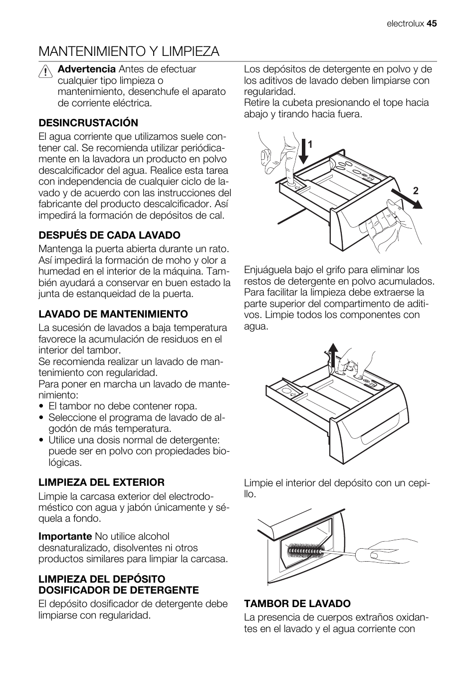 Mantenimiento y limpieza | Electrolux EWG147540W User Manual | Page 45 / 88