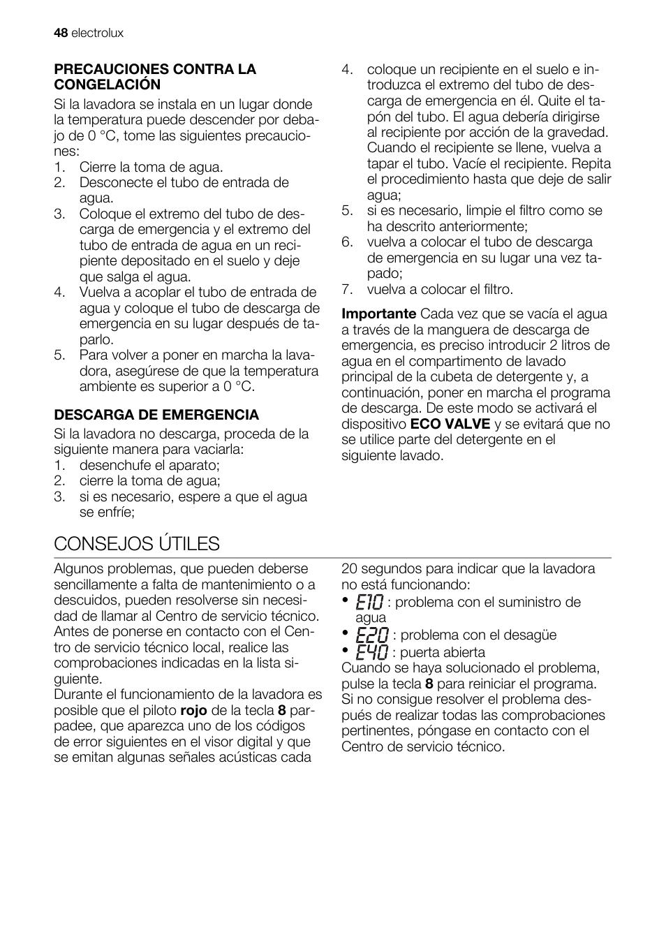 Consejos útiles | Electrolux EWG147540W User Manual | Page 48 / 88