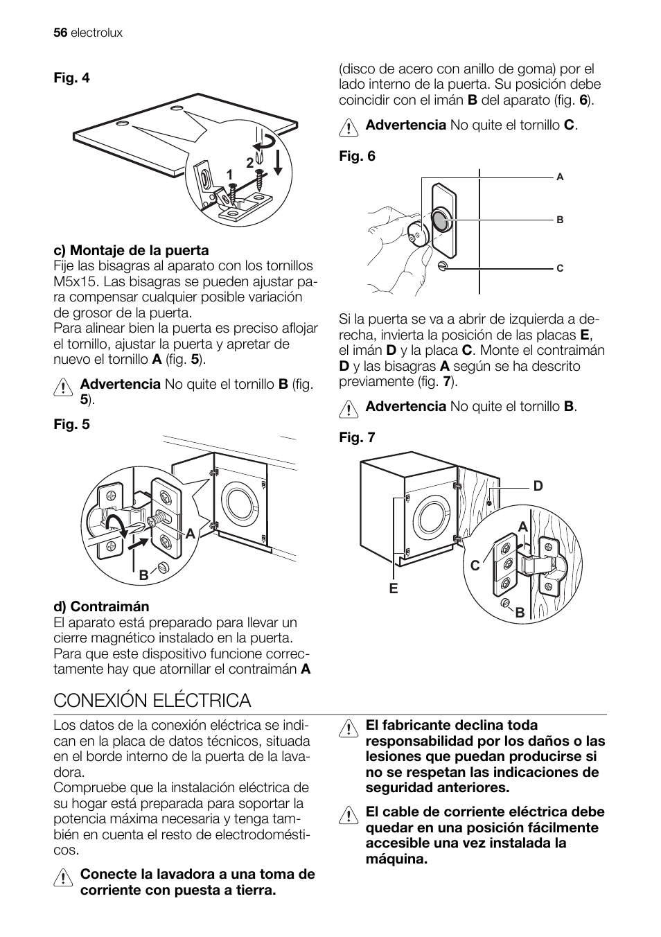 Conexión eléctrica | Electrolux EWG147540W User Manual | Page 56 / 88