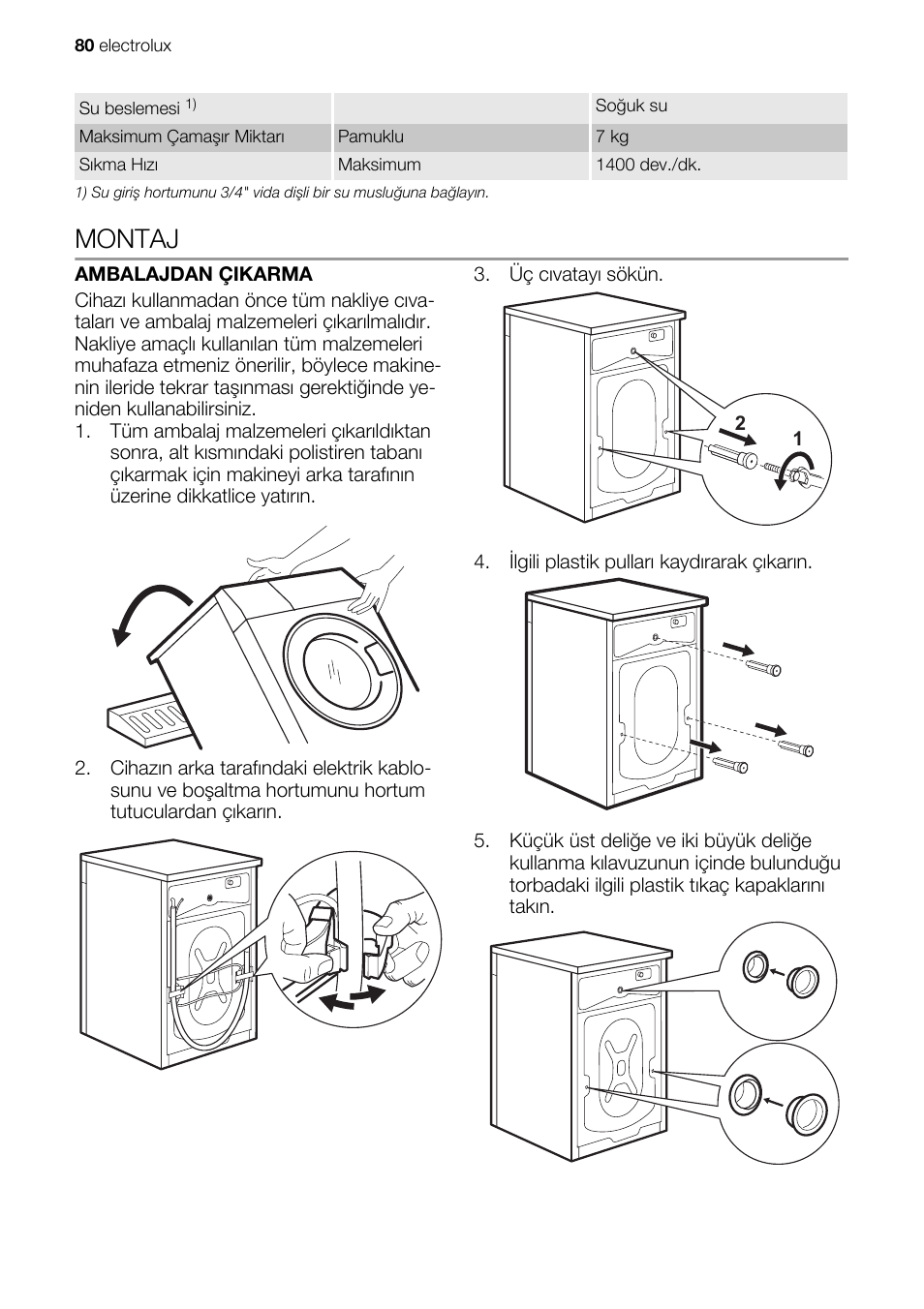 Montaj | Electrolux EWG147540W User Manual | Page 80 / 88