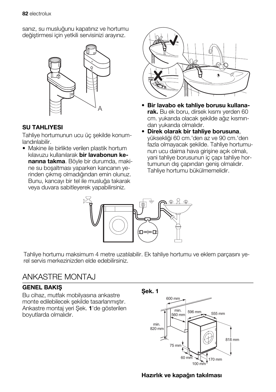 Ankastre montaj | Electrolux EWG147540W User Manual | Page 82 / 88