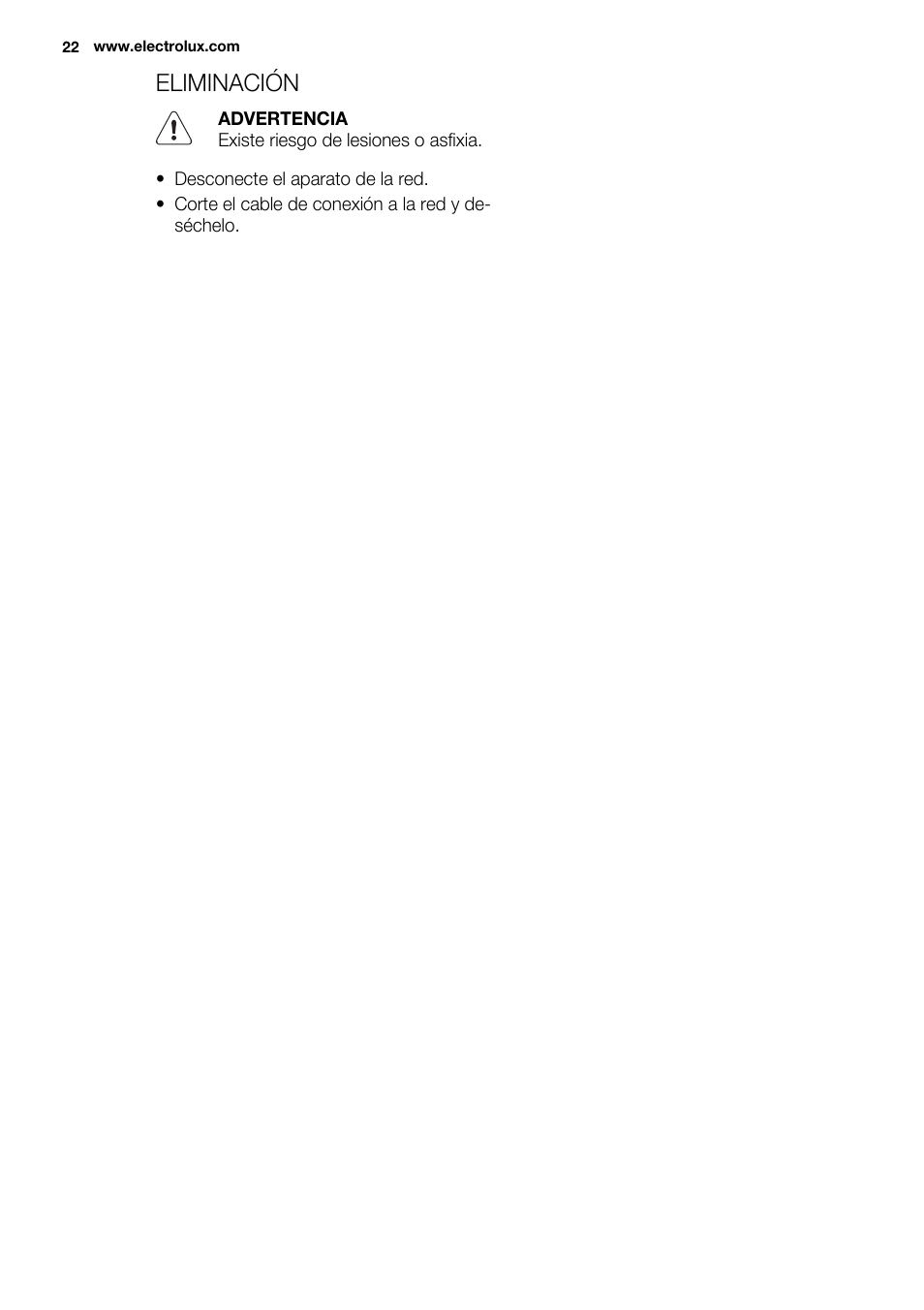 Eliminación | Electrolux EHL7640FOK User Manual | Page 22 / 40