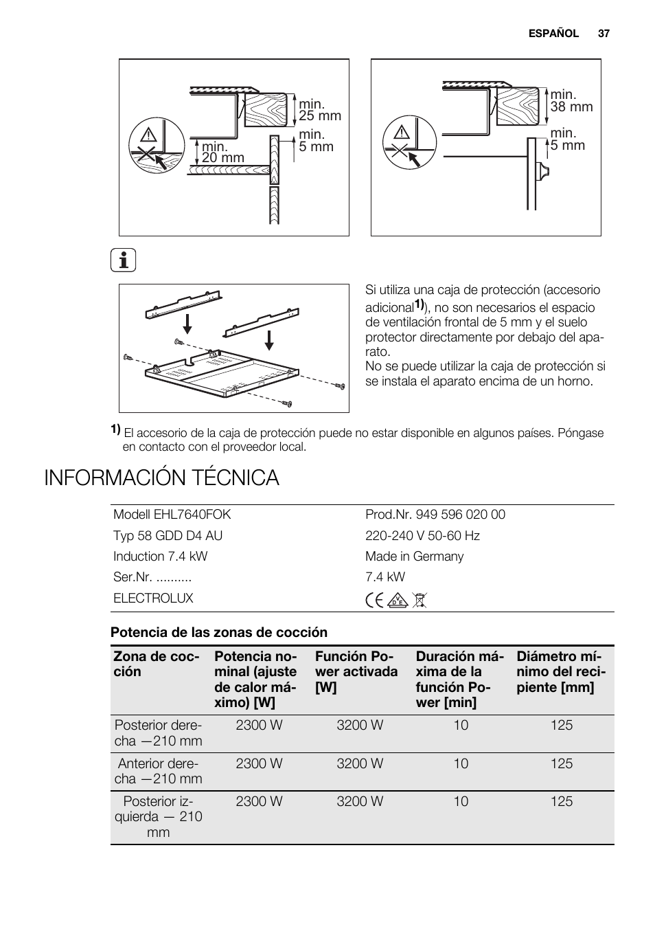 Información técnica | Electrolux EHL7640FOK User Manual | Page 37 / 40