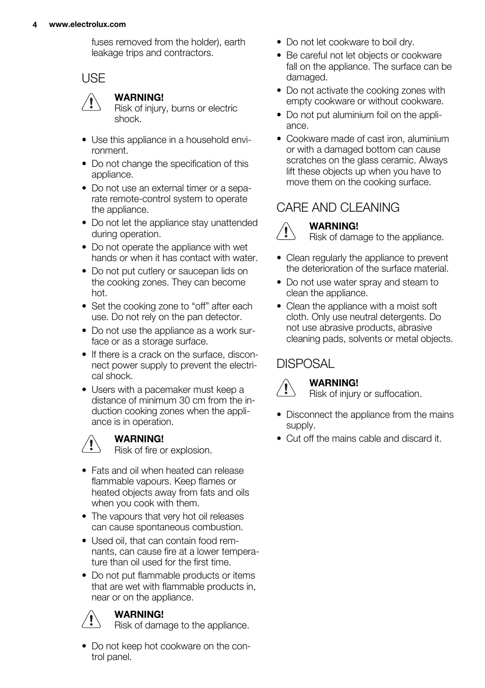 Care and cleaning, Disposal | Electrolux EHL7640FOK User Manual | Page 4 / 40