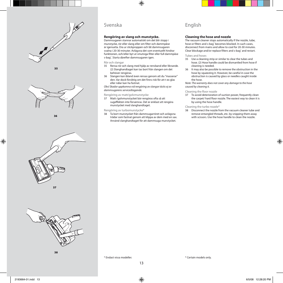 Svenska, English | Electrolux ZE310EB User Manual | Page 12 / 72