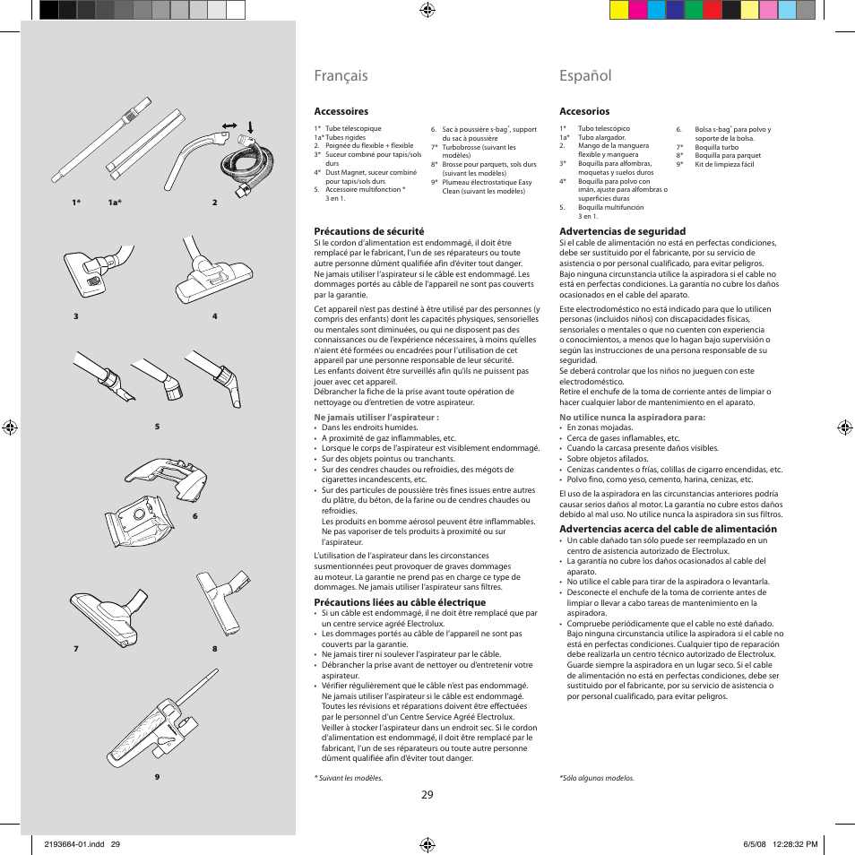 Français, Español | Electrolux ZE310EB User Manual | Page 28 / 72