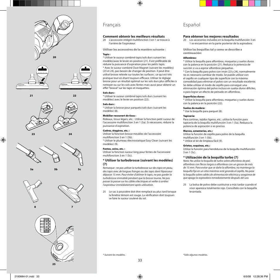 Français, Español | Electrolux ZE310EB User Manual | Page 32 / 72