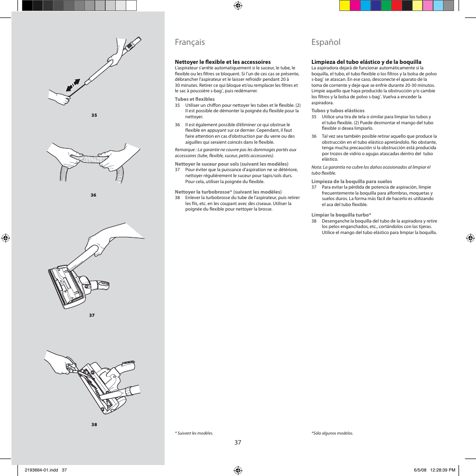 Français, Español | Electrolux ZE310EB User Manual | Page 36 / 72