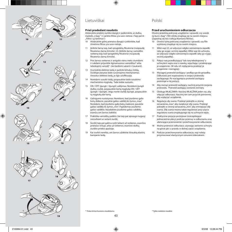 Lietuviškai, Polski | Electrolux ZE310EB User Manual | Page 42 / 72