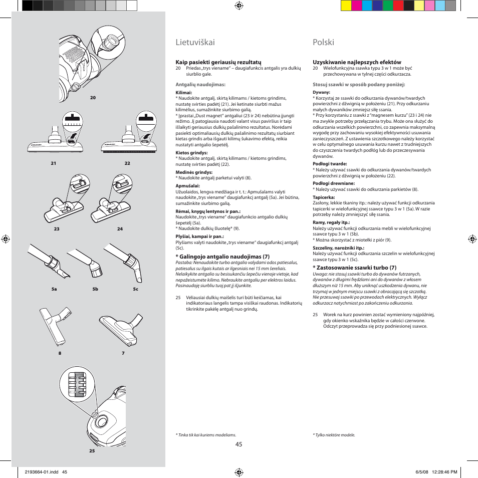 Lietuviškai, Polski | Electrolux ZE310EB User Manual | Page 44 / 72