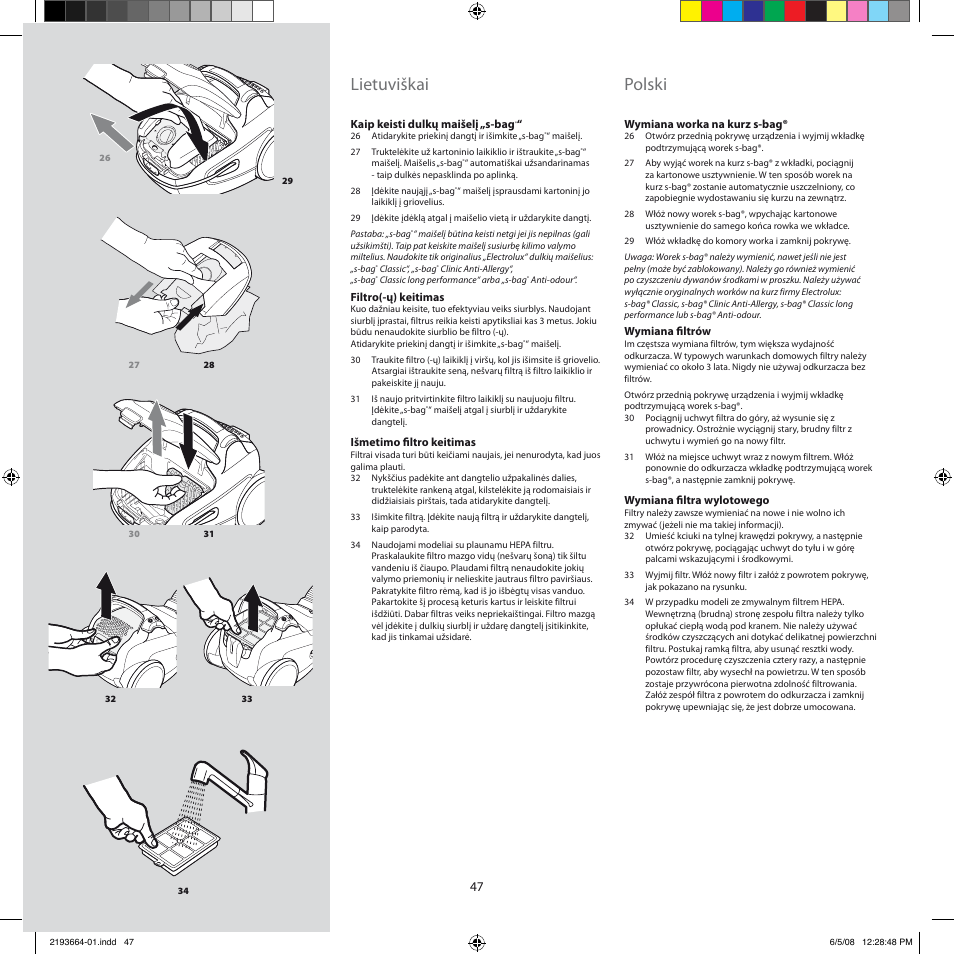 Lietuviškai, Polski | Electrolux ZE310EB User Manual | Page 46 / 72