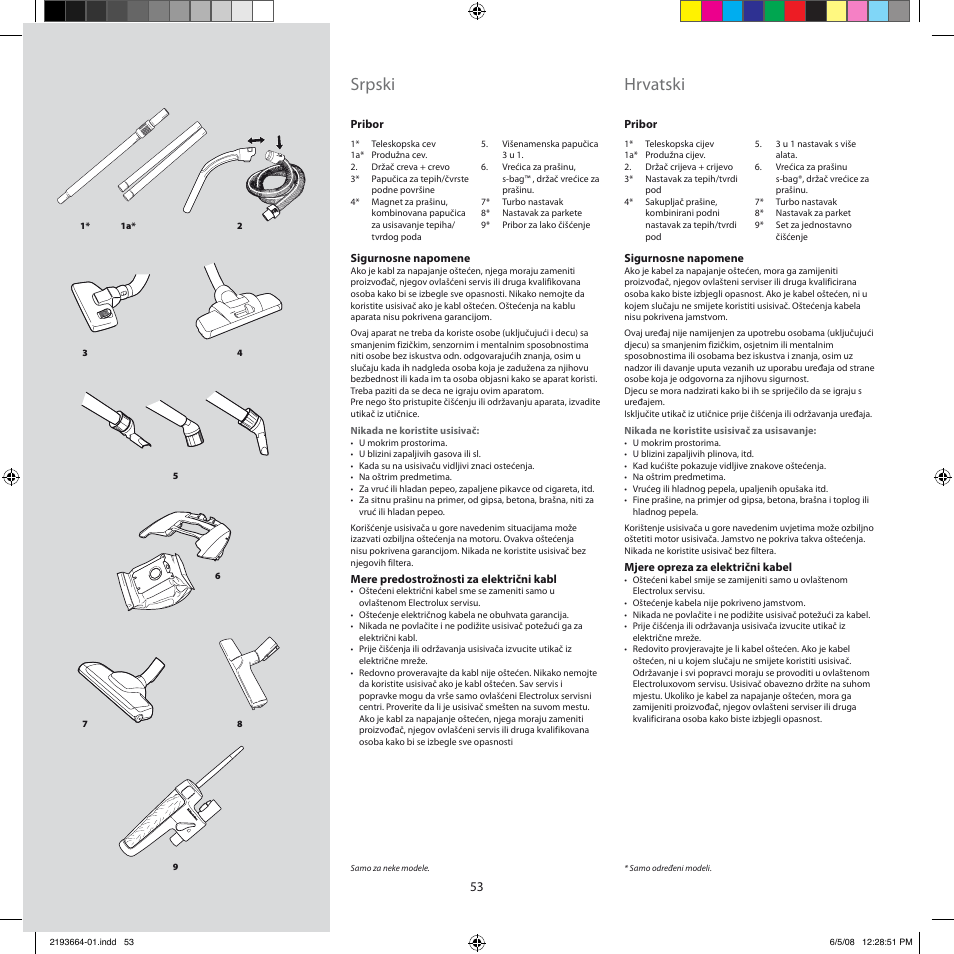Srpski, Hrvatski | Electrolux ZE310EB User Manual | Page 52 / 72