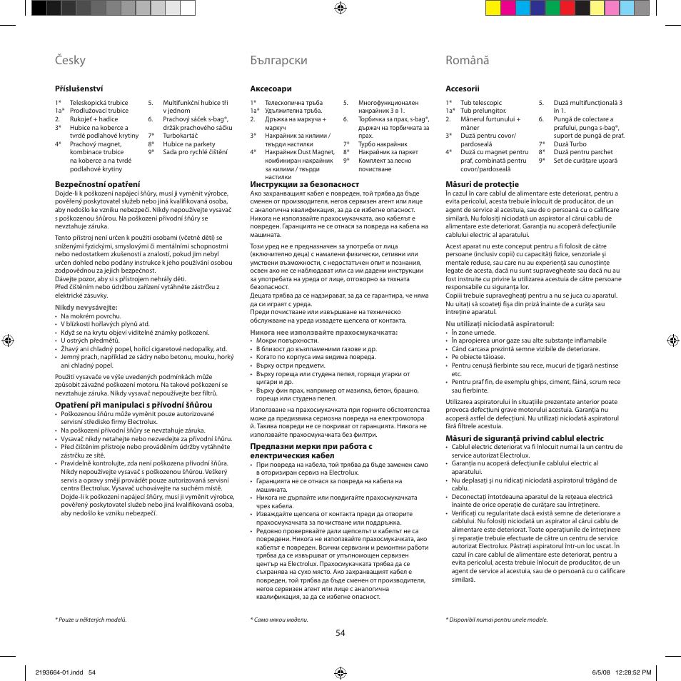 Česky, Български, Română | Electrolux ZE310EB User Manual | Page 53 / 72